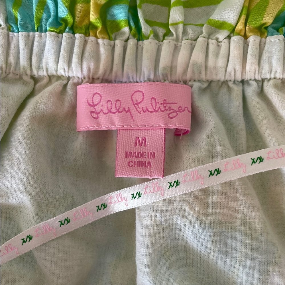LILLY PULITZER Flor Pink Label Strapless Ruffle Mini Dress M Green Yellow VTG - Picture 6 of 17